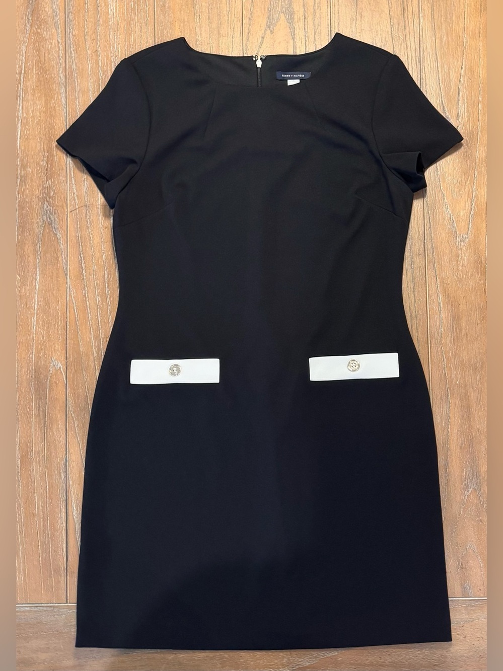 Tommy Hilfiger Black Mini Dress with White Pocket Tabs